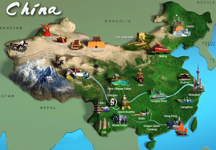 Çin haritası turistik yerler